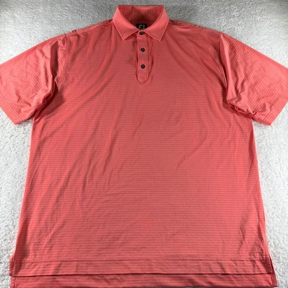 Footjoy Athletic Golf Polo Shirt Stretch Peach Orange Striped Men's XL Logo - Picture 2 of 7
